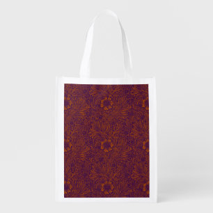 Vintage pretty dark orange purple floral pattern grocery bag