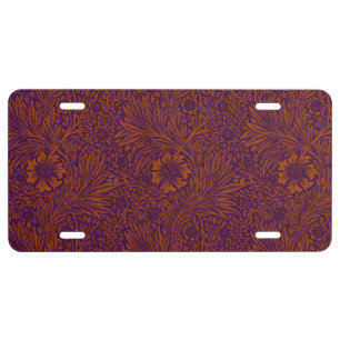 Vintage pretty dark orange purple floral pattern license plate