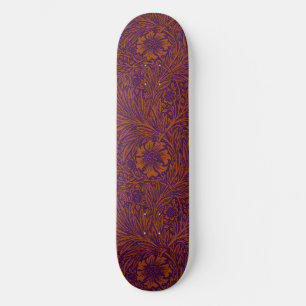 Vintage pretty dark orange purple floral pattern skateboard