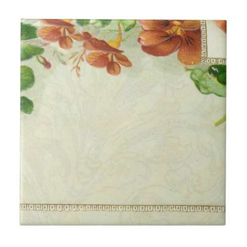 Vintage Pretty Elegant Floral Border Flower Ceramic Tile