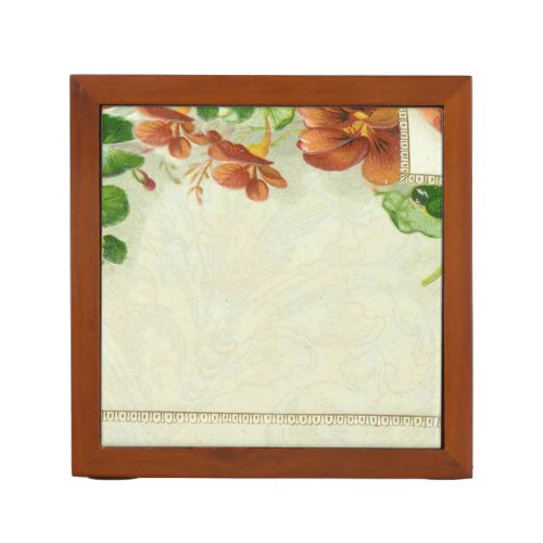 Vintage Pretty Elegant Floral Border Flower Desk Organizer