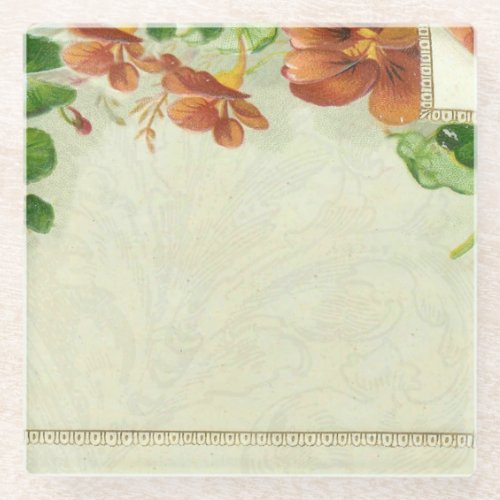 Vintage Pretty Elegant Floral Border Flower Glass Coaster