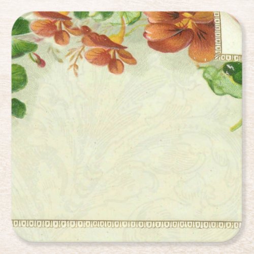 Vintage Pretty Elegant Floral Border Flower Square Paper Coaster