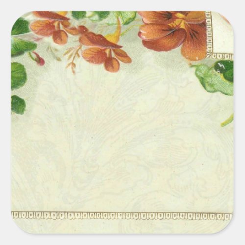 Vintage Pretty Elegant Floral Border Flower Square Sticker