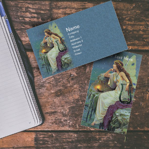 Vintage Pretty Fairy Fae Harp Candle Ocean Business Card