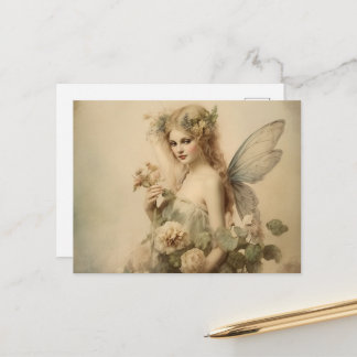 Vintage Pretty Fairy & Flowers Postcard
