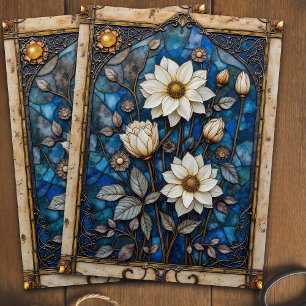 Vintage Pretty Floral Stained Glass Art Decoupage Tissue Paper