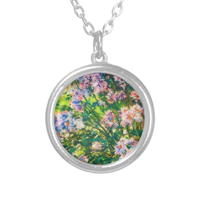 Vintage pretty flowers Windflowers illustration Silver Plated Necklace (Front)