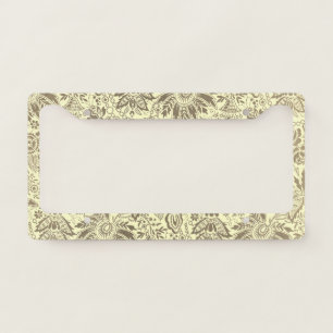 Vintage pretty flowers yellow floral ceramic tile license plate frame