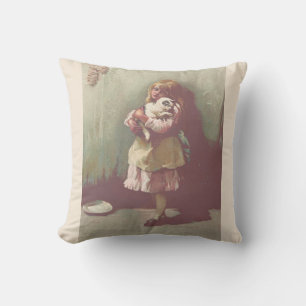 Vintage Pretty Girl with Kitten and Your Name Throw Pillow