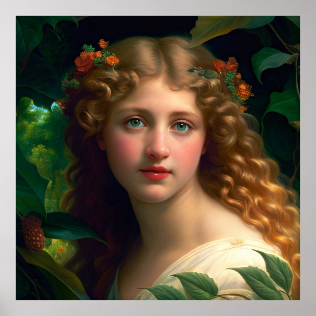 Vintage Pretty Girl With Red Flowers Poster (Front)