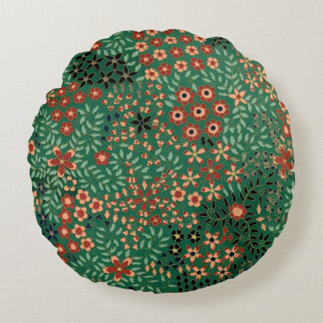 Vintage pretty Japanese floral pattern Round Pillow (Front)