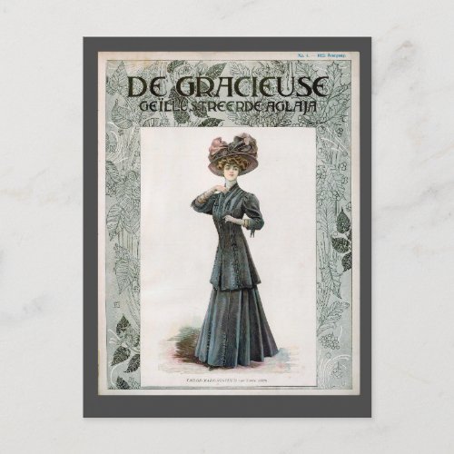  Vintage Pretty Lady Fashion Illustration Design Postcard