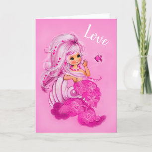 Vintage Pretty Mermaid Pink LOVE Valentine card