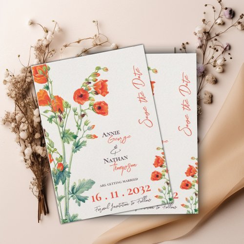 Vintage Pretty Orange Wild Flower Script Wedding Save The Date