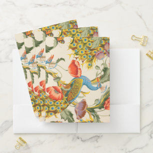 Vintage Pretty Peacock and poppies illustrations Pocket Folder