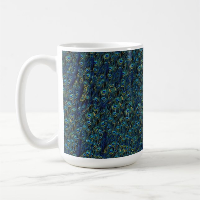 Vintage Pretty Peacock Bird Feathers Wallpaper Coffee Mug (Left)