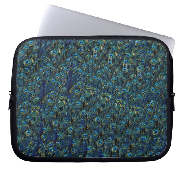 Vintage Pretty Peacock Bird Feathers Wallpaper Laptop Sleeve (Front)
