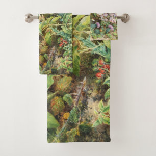 Vintage pretty petunias flowers floral painting bath towel set