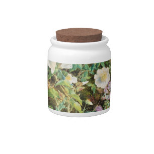 Vintage pretty petunias flowers floral painting candy jar