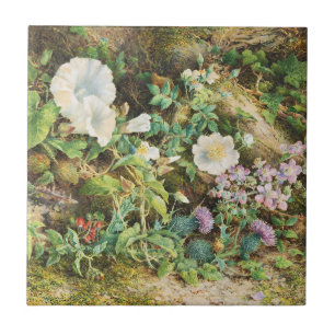 Vintage pretty petunias flowers floral painting ceramic tile