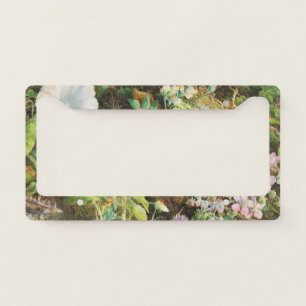 Vintage pretty petunias flowers floral painting license plate frame