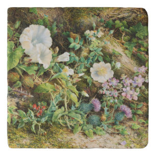 Vintage pretty petunias flowers floral painting trivet