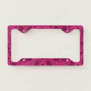 Vintage pretty pink and maroon floral pattern license plate frame
