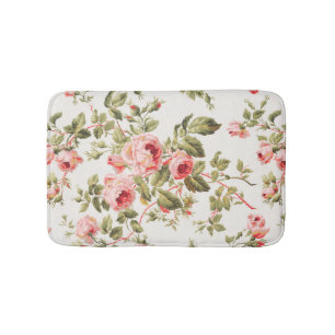 Vintage pretty pink roses floral pattern bath mat