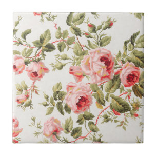 Vintage pretty pink roses floral pattern ceramic tile
