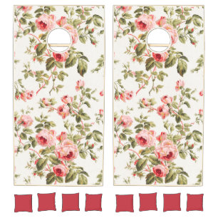 Vintage pretty pink roses floral pattern cornhole set