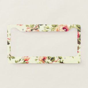 Vintage pretty pink roses floral pattern license plate frame