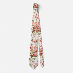 Vintage pretty pink roses floral pattern neck tie