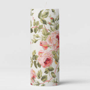 Vintage pretty pink roses floral pattern pillar candle