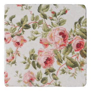Vintage pretty pink roses floral pattern trivet