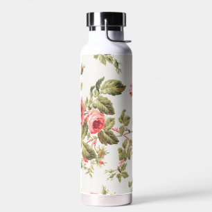 Vintage pretty pink roses floral pattern water bottle