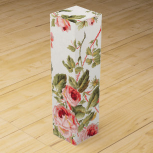 Vintage pretty pink roses floral pattern wine box
