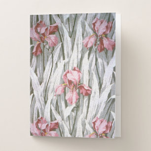 Vintage pretty purple red iris flower pattern pocket folder