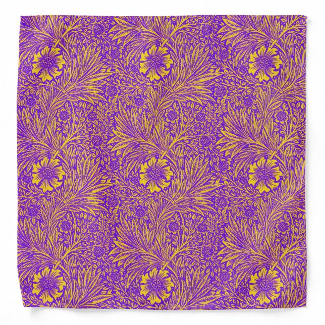 Vintage pretty purple yellow floral pattern bandana (Front)