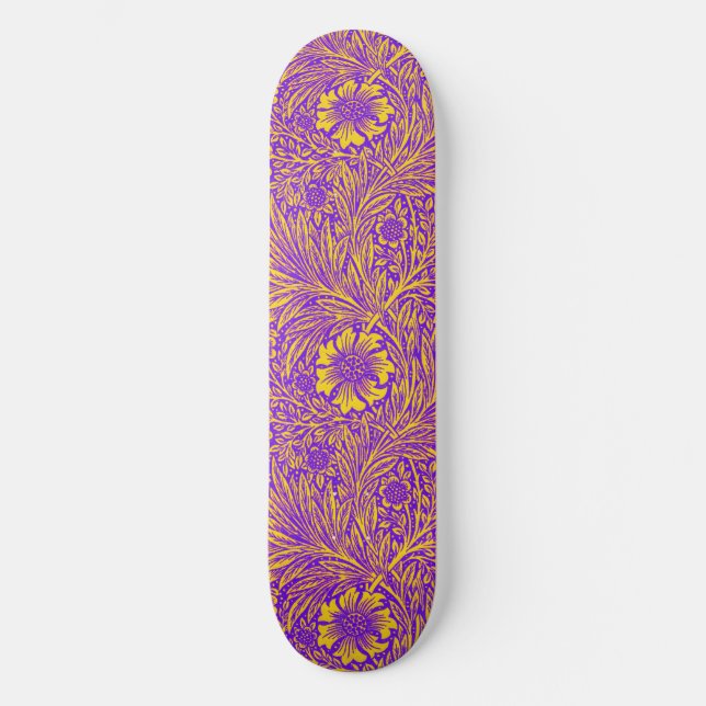 Vintage pretty purple yellow floral pattern skateboard (Front)