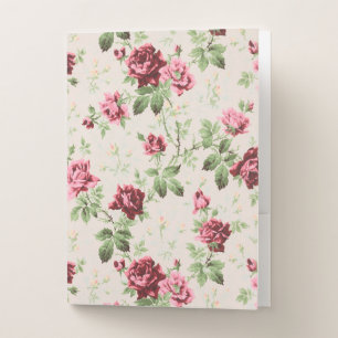 Vintage pretty red and pink roses floral pattern pocket folder