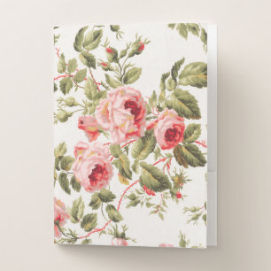 Vintage pretty red roses floral pattern wrapping p pocket folder