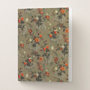 Vintage pretty red roses flowers floral pattern pocket folder