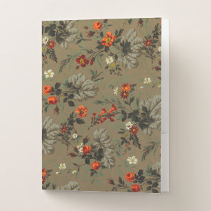 Vintage pretty red roses flowers floral pattern pocket folder