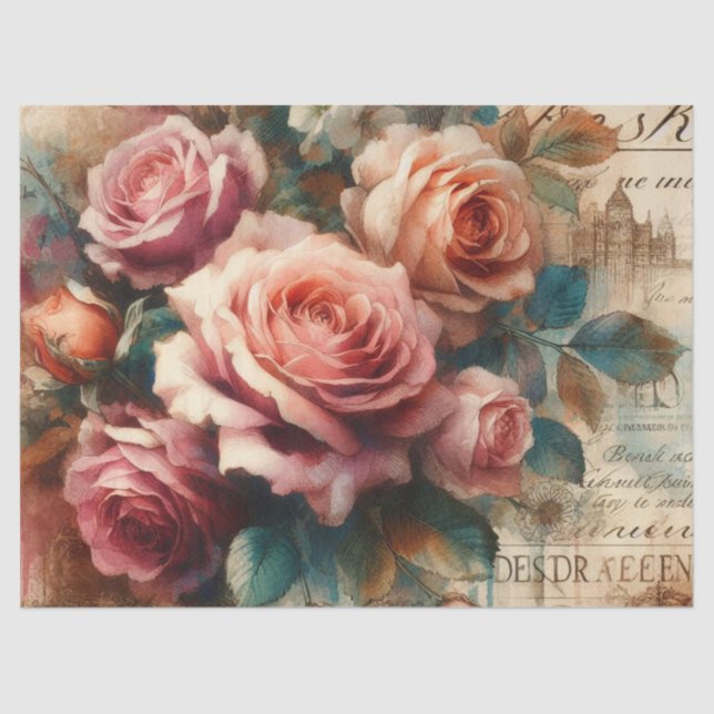 Vintage Pretty Rose & Botanical Collage Decoupage  Tissue Paper (Front)