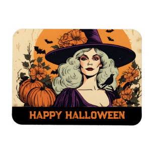 Vintage Pretty Woman Witch Flower Happy Halloween Magnet