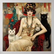 Vintage Pretty Woman With Cute Cats