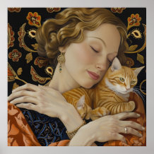 Vintage Pretty Woman With Cute Red Cats