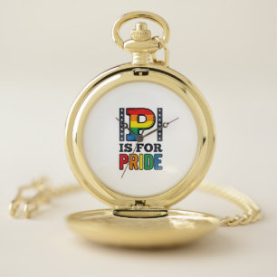 Vintage Pride Letter P Rainbow Shirt Design_1 Pocket Watch