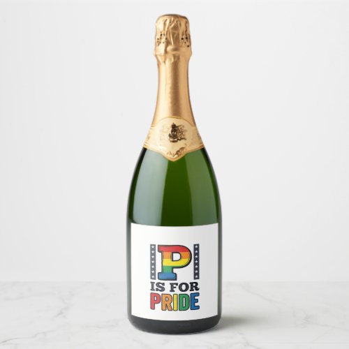 Vintage Pride Letter P Rainbow Shirt Design_1 Sparkling Wine Label